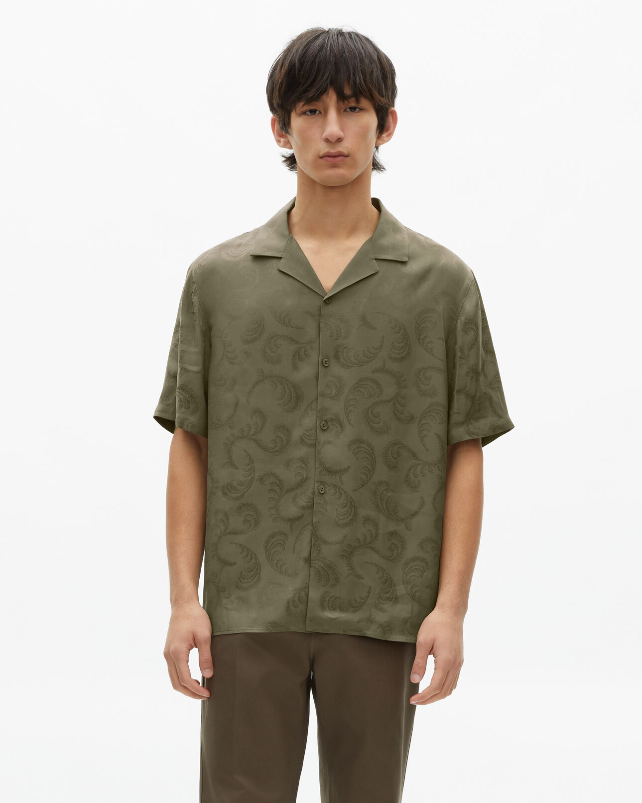 The Kooples H OLIVE KAKI short-sleeved khaki jacquard shirt