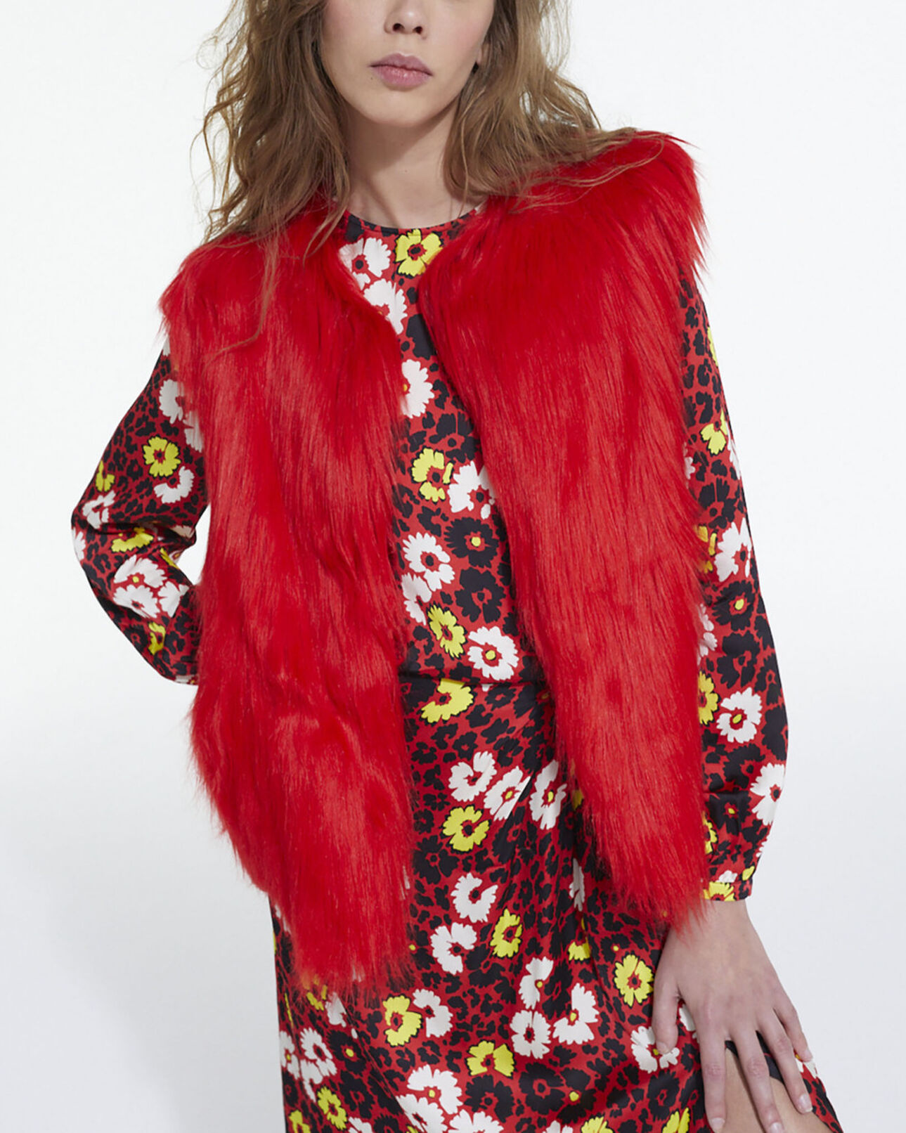 The Kooples WOMEN DARK RED red faux fur coat