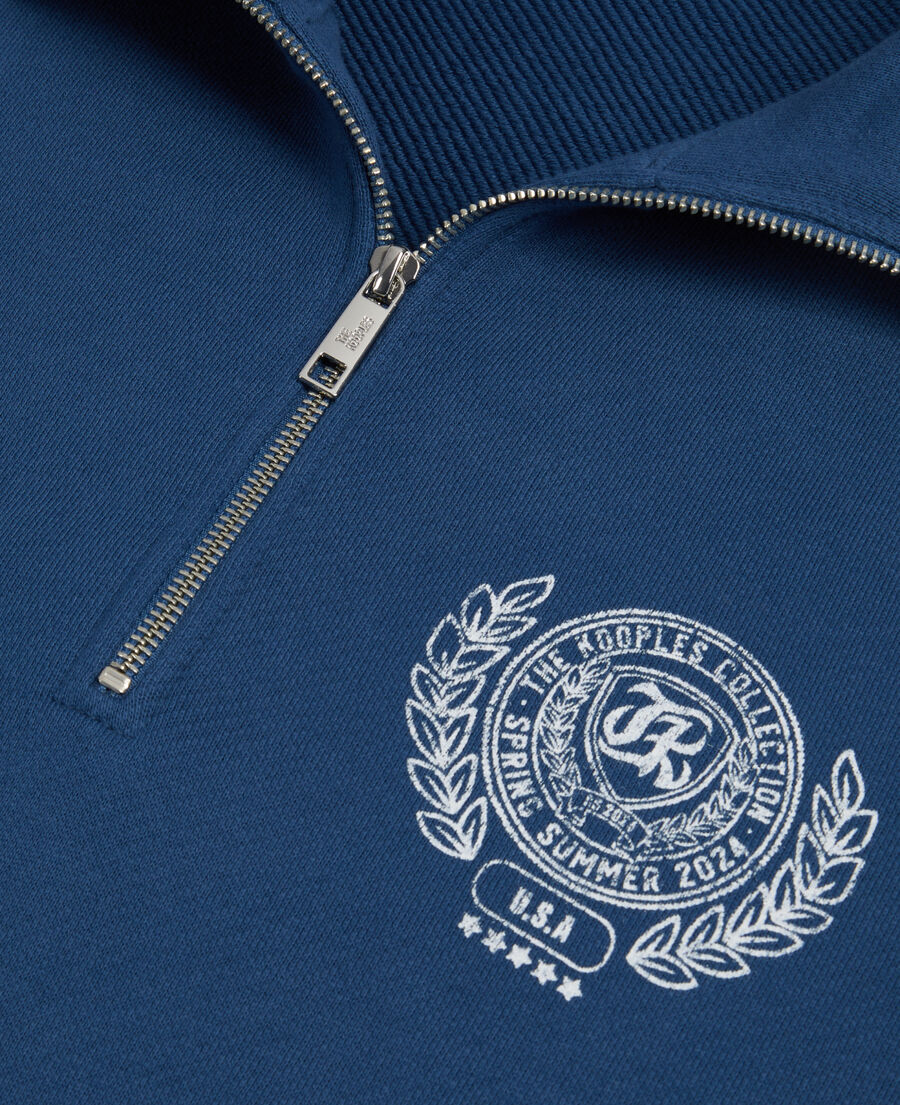 königsblaues sweatshirt mit wappen-siebdruck