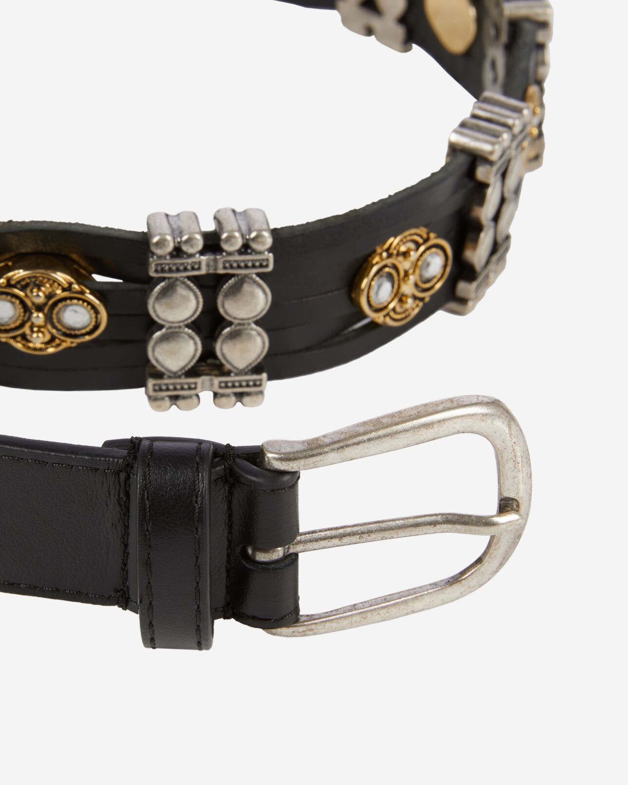 The Kooples WOMEN BLACK thin black leather belt with embellishments