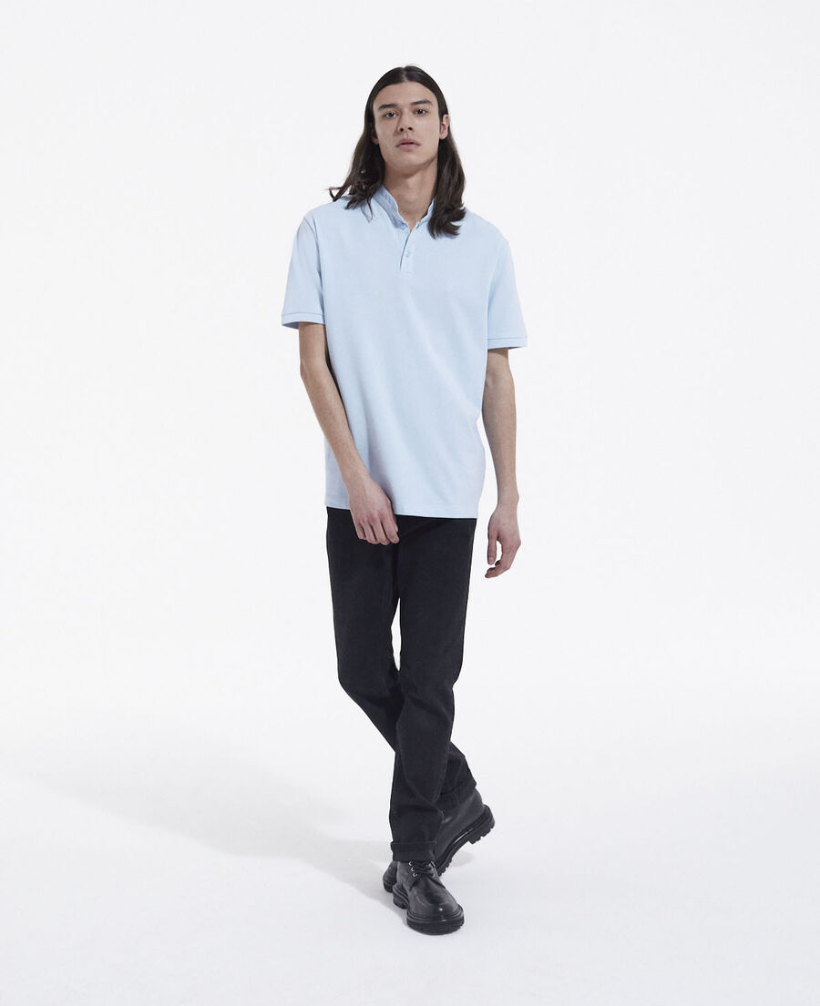 sky blue polo with officer collar - embroidery