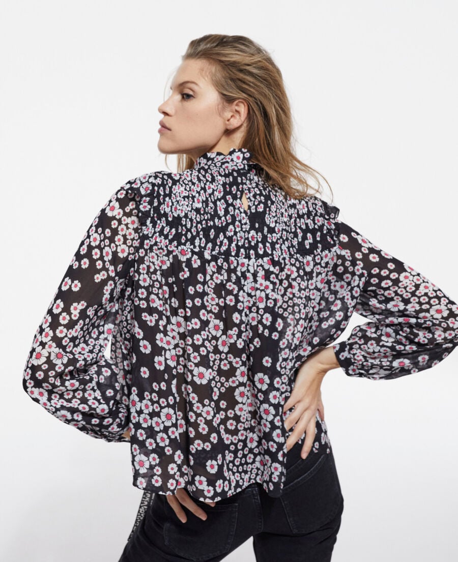 The Kooples FEMME BLACK / PINK top fleuri
