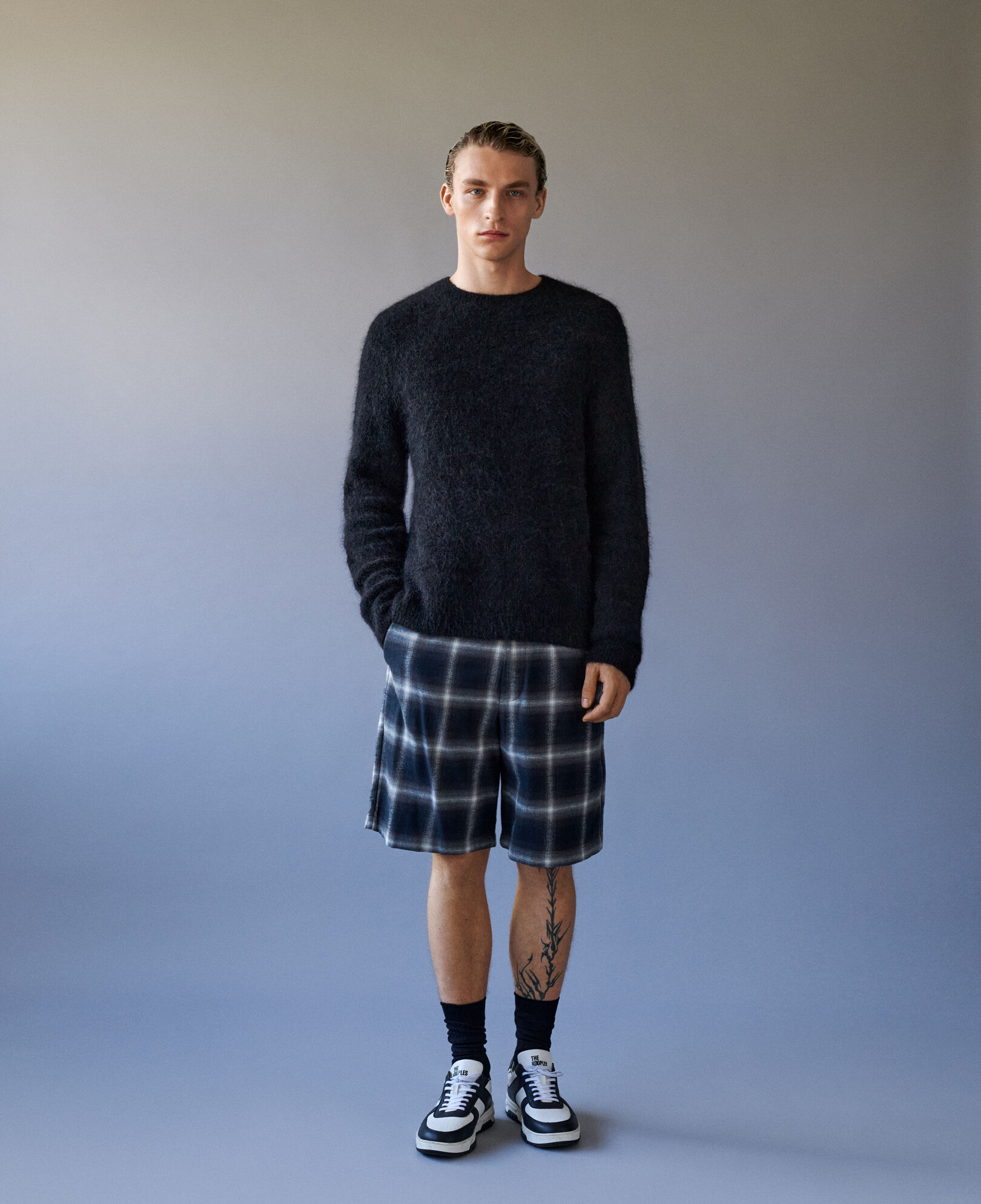 The Kooples HERREN BLACK GREY WHITE schwarz-weiß karierte bermudashorts