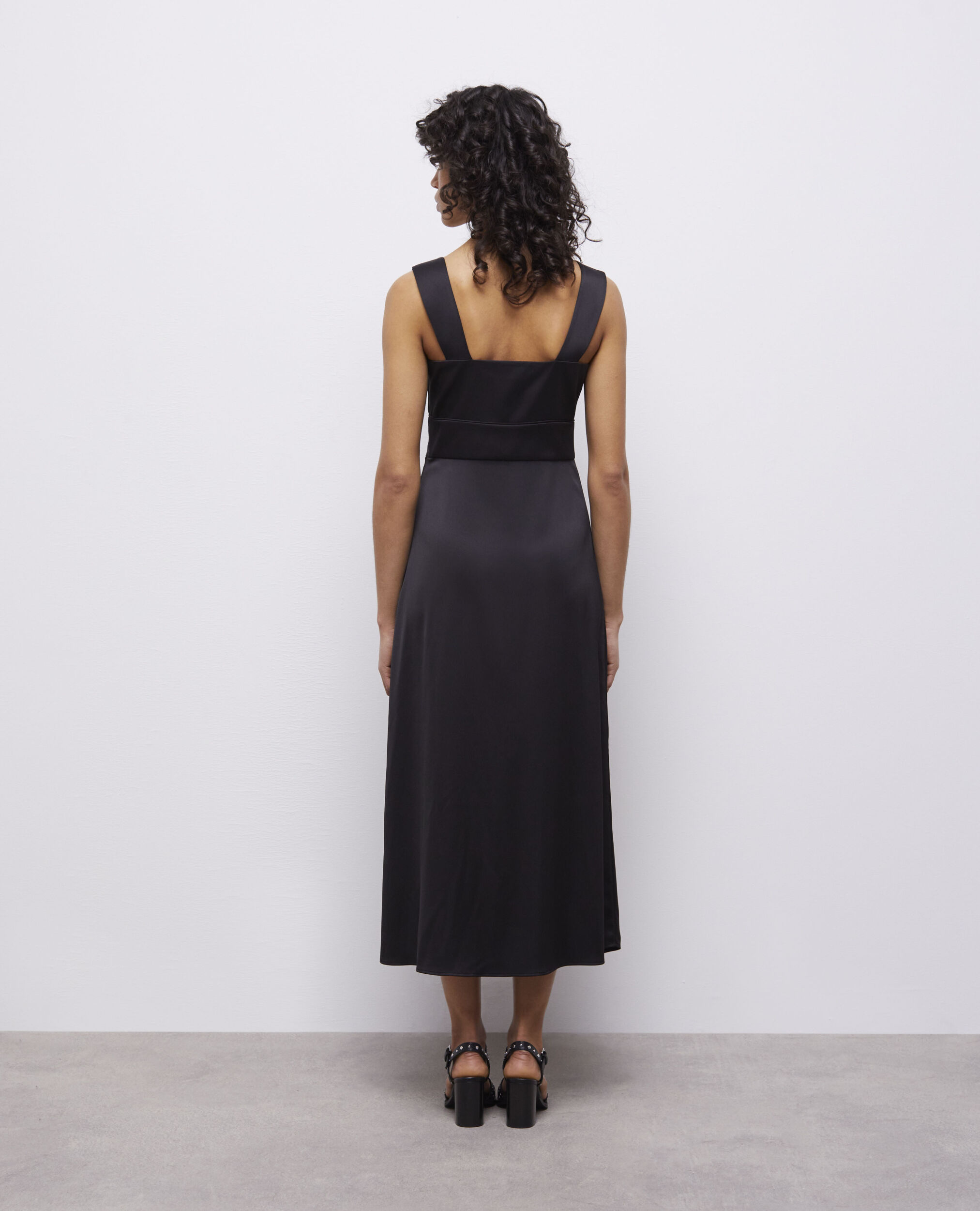 Vestido largo negro botonadura, BLACK, hi-res image number null