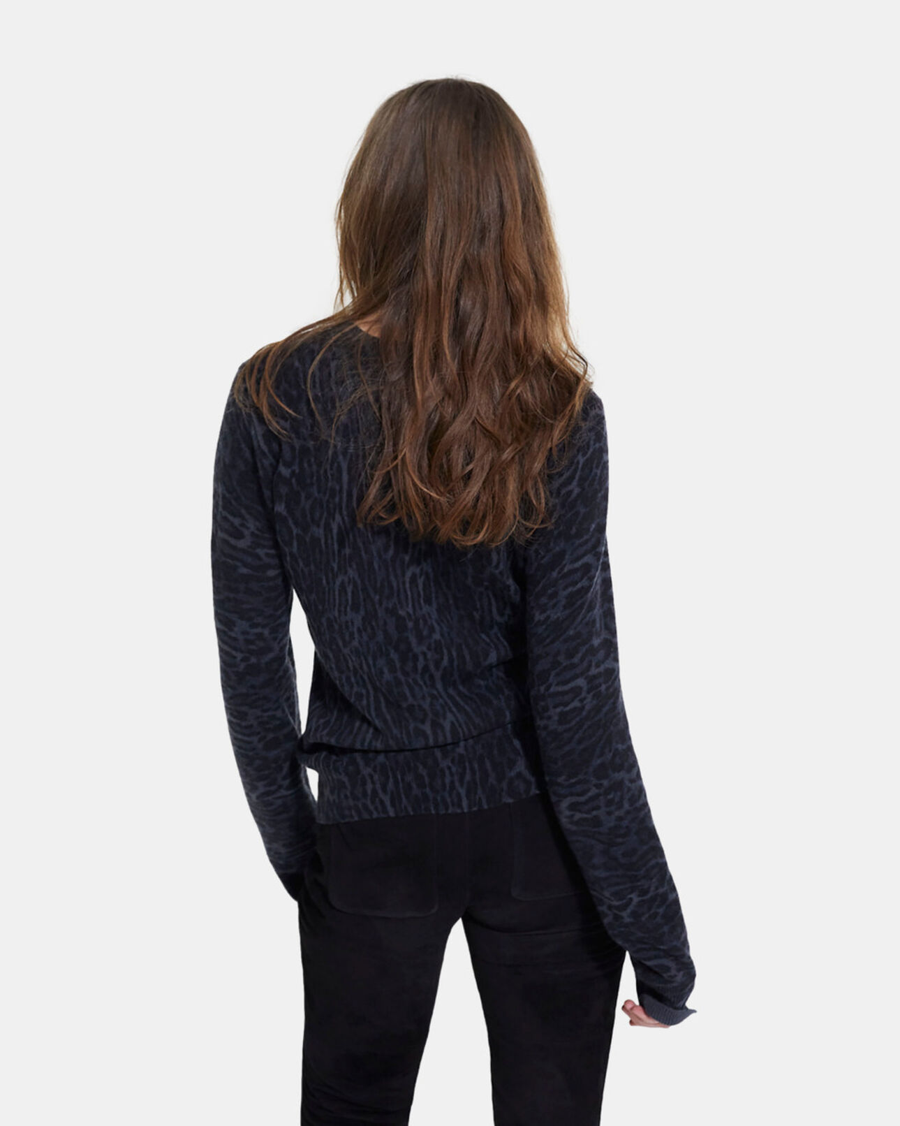The Kooples WOMEN BLACK GREY leopard print cashmere sweater