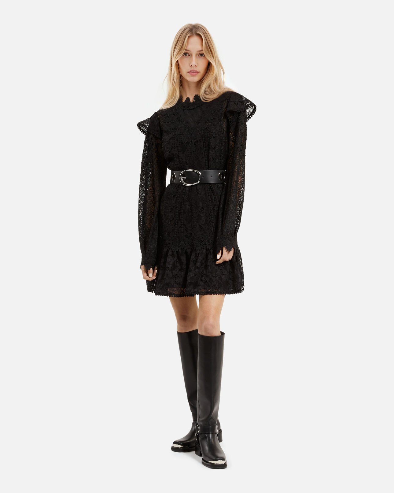 The Kooples WOMEN BLACK wide belt with eyelets in black leather