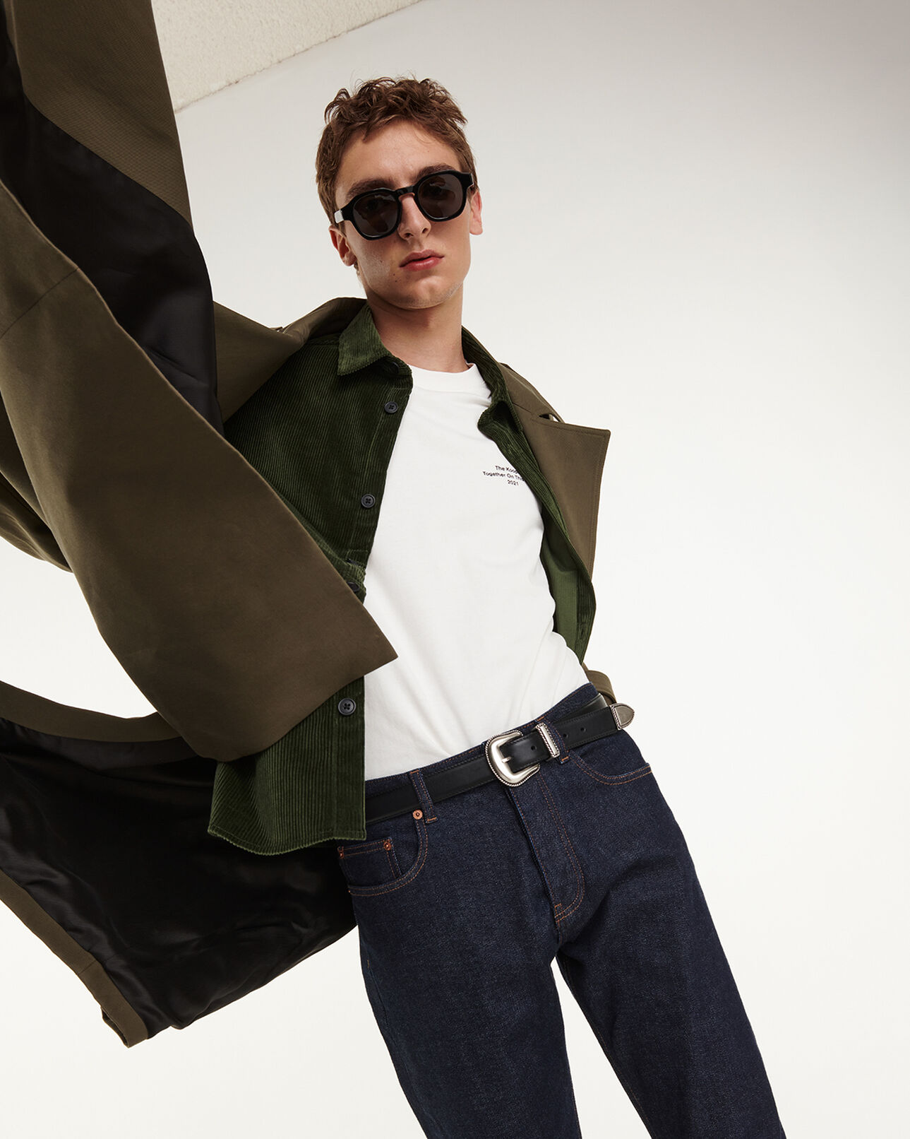 The Kooples MEN KAKI double-breasted military khaki trench coat