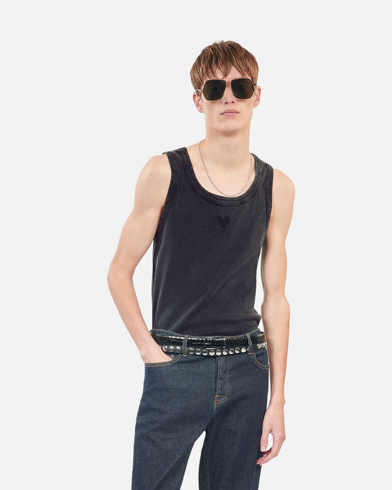 The Kooples MEN BLACK WASHED black kooples heart tank top