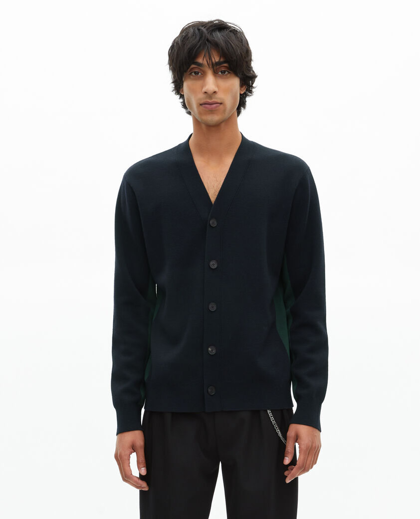The Kooples MEN NAVY-GREEN navy double-sided wool cardigan