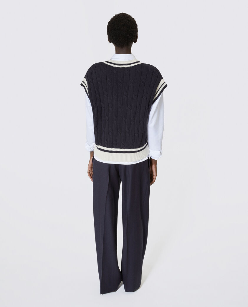 The Kooples FEMME NAVY ECRU pull sans manches en coton marine