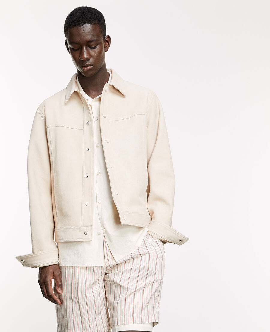 suede-like beige leather shirt w/buttons