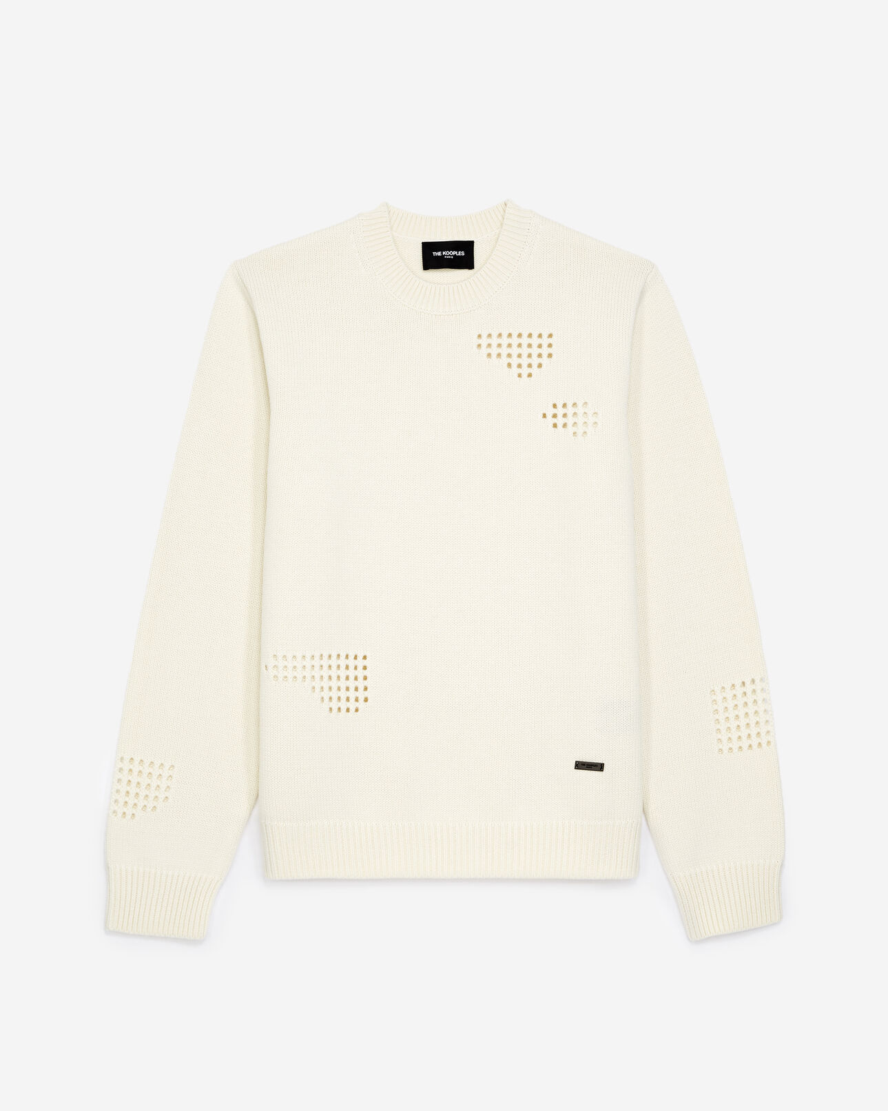 The Kooples HOMME BEIGE pull en laine et coton écru à détails