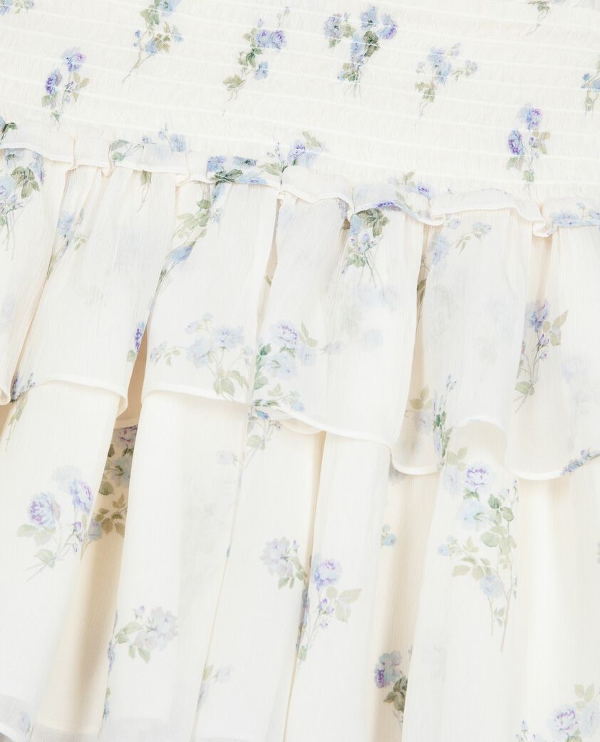 The Kooples FEMME WHITE / SKY BLUE jupe courte &agrave; volants imprim&eacute; fleuri blanc