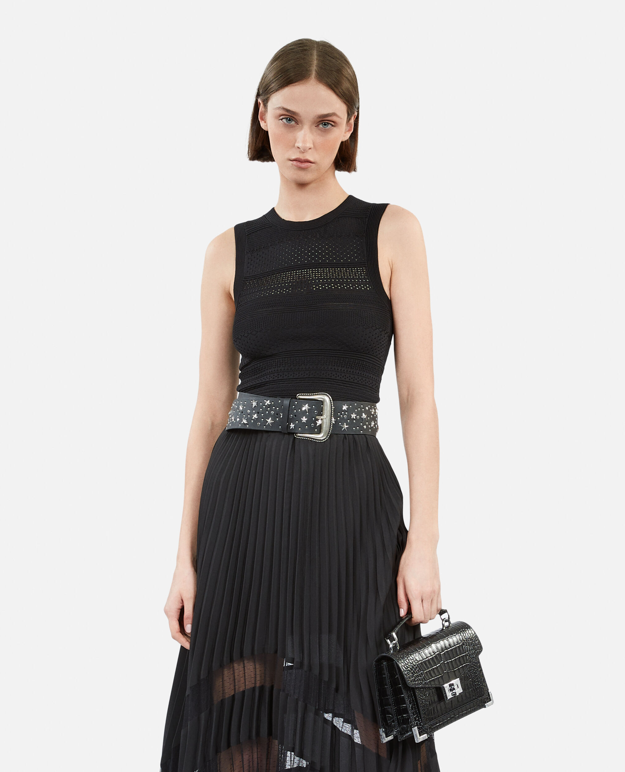 Long black pleated skirt, BLACK, hi-res image number null