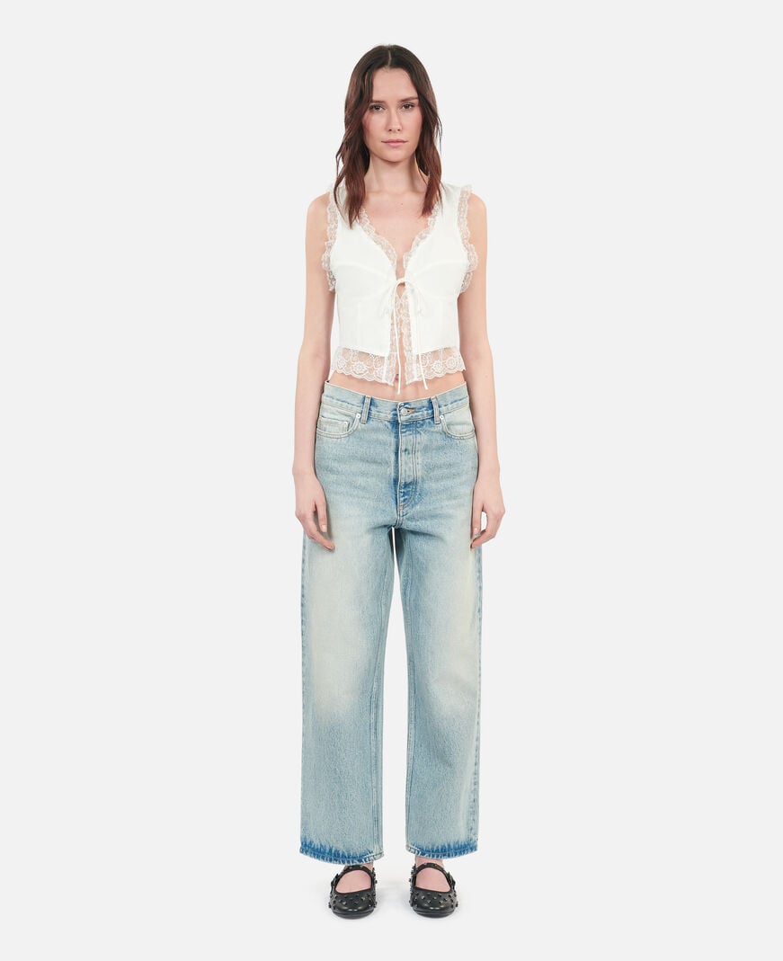 The Kooples DAMEN ECRU ecrufarbenes top ohne ärmel mit spitzen