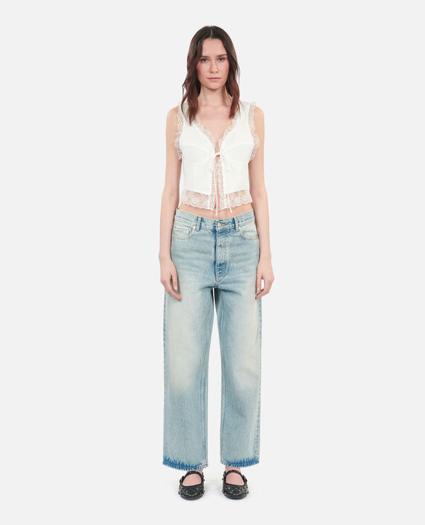 The Kooples F ECRU ecru sleeveless top with lace