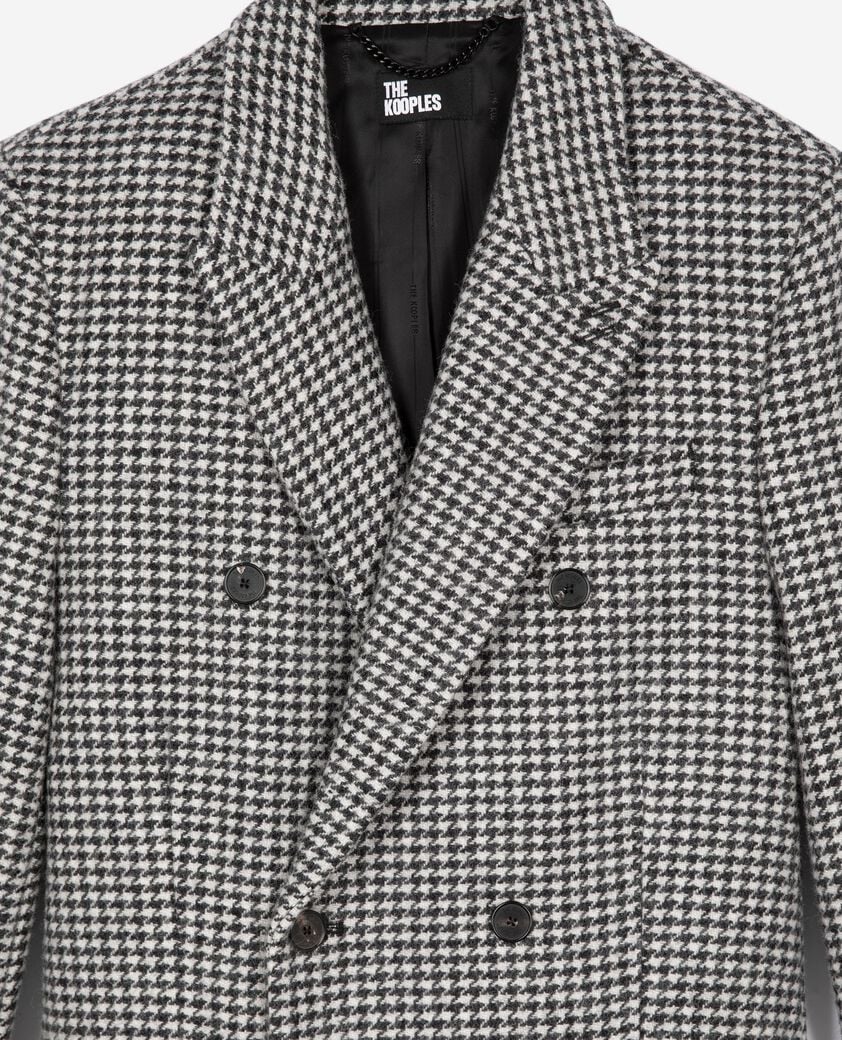 The Kooples H BLACK GREY long black and white wool houndstooth coat