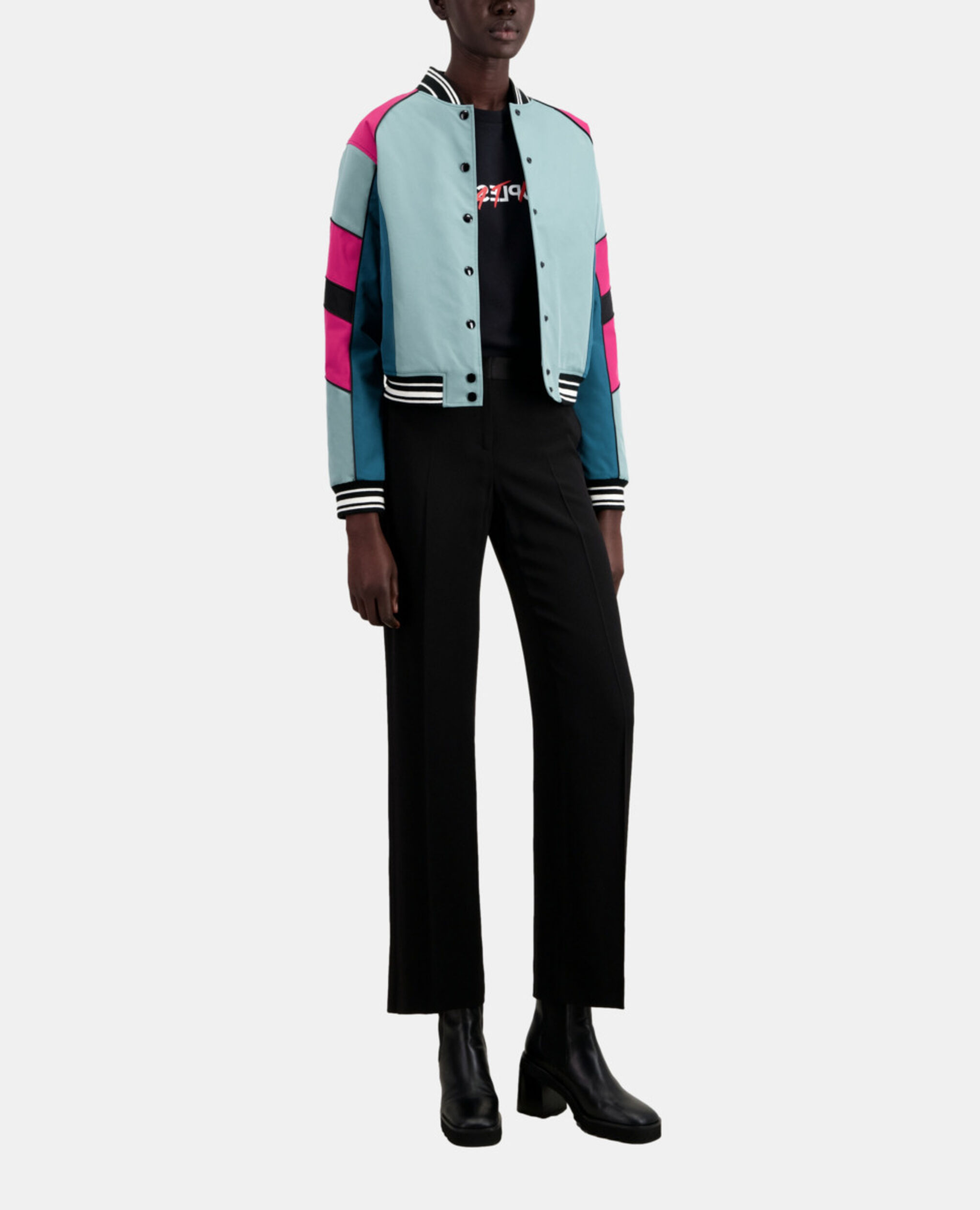 Blouson court avec patchwork multicouleur, CELADON, hi-res image number null
