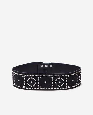 The Kooples F BLACK wide black leather belt with studs