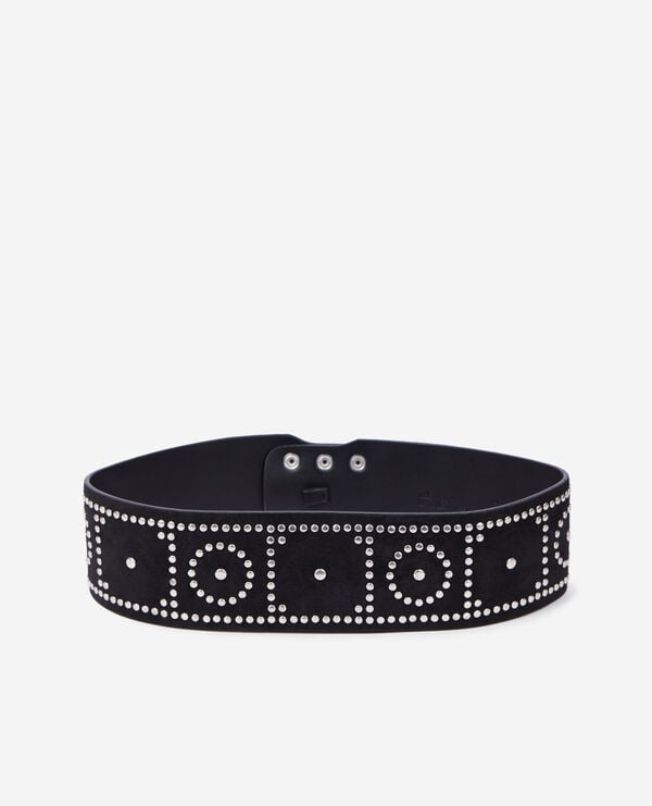 The Kooples F BLACK wide black leather belt with studs
