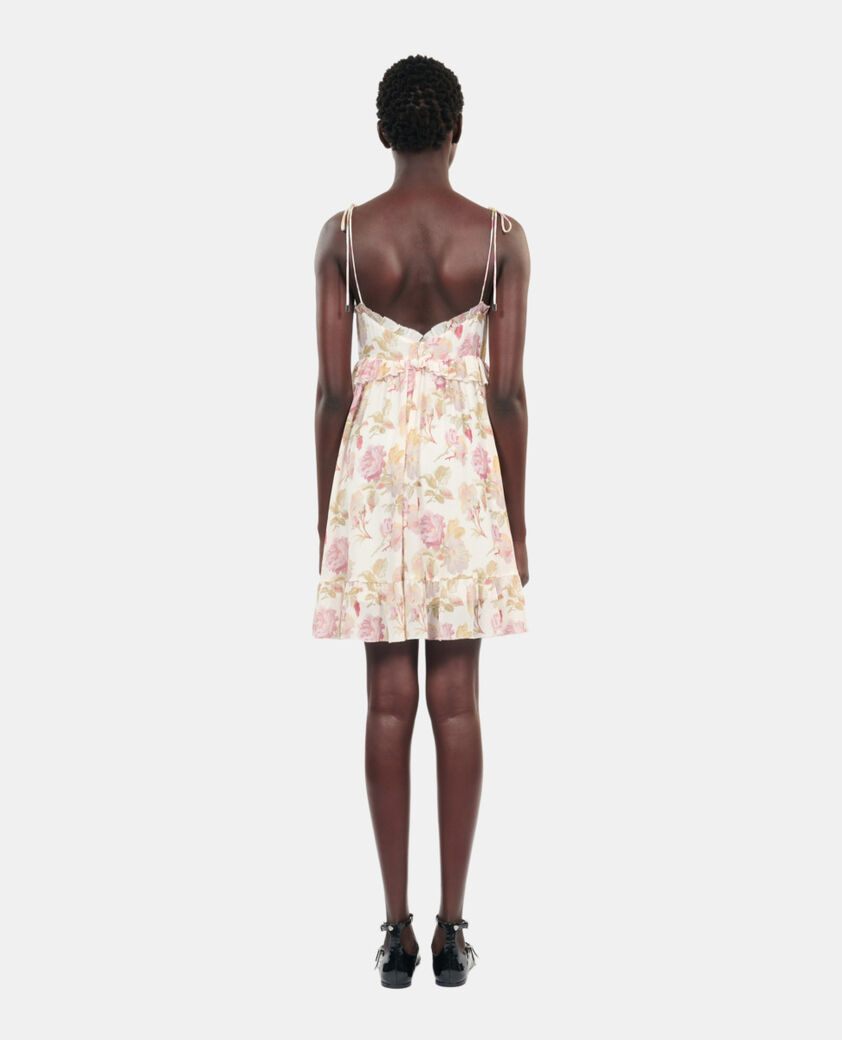 The Kooples FEMME BEIGE / RED robe courte avec imprim&eacute; fleuri en soie