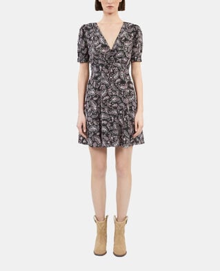 The Kooples FEMME BLACK / PINK robe courte imprimée avec boutonnage en soie