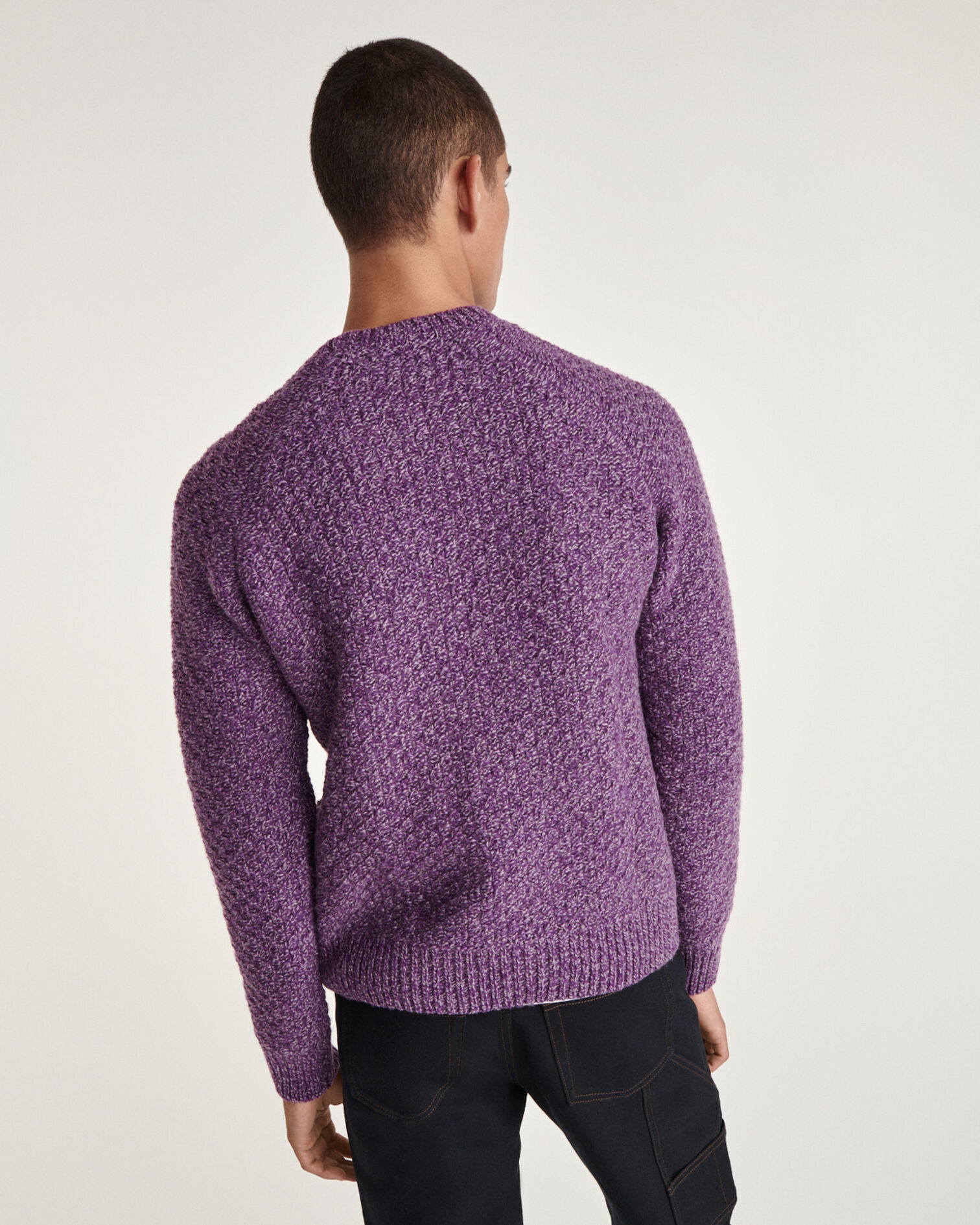 Purple wool sweater with a honeycomb texture, PURPLE, hi-res image number null