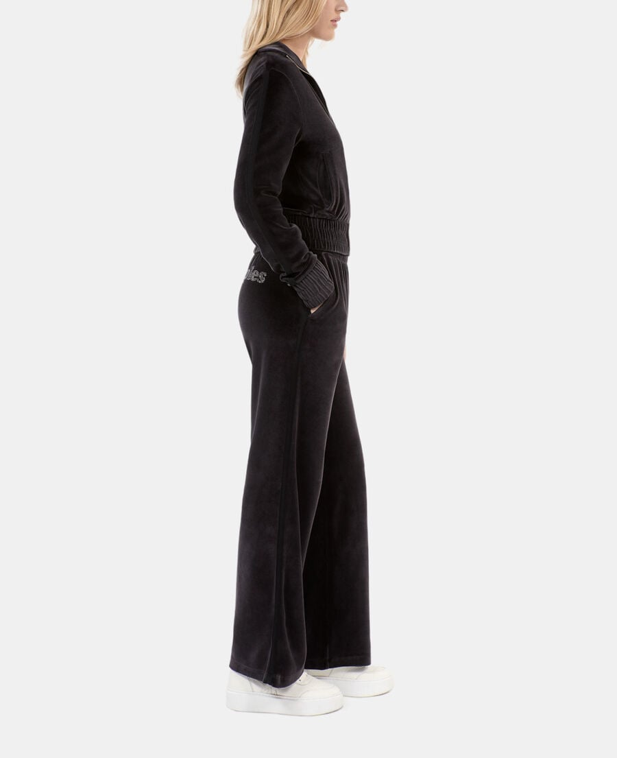 The Kooples DAMEN BLACK schwarze jogginghose mit logo aus samt