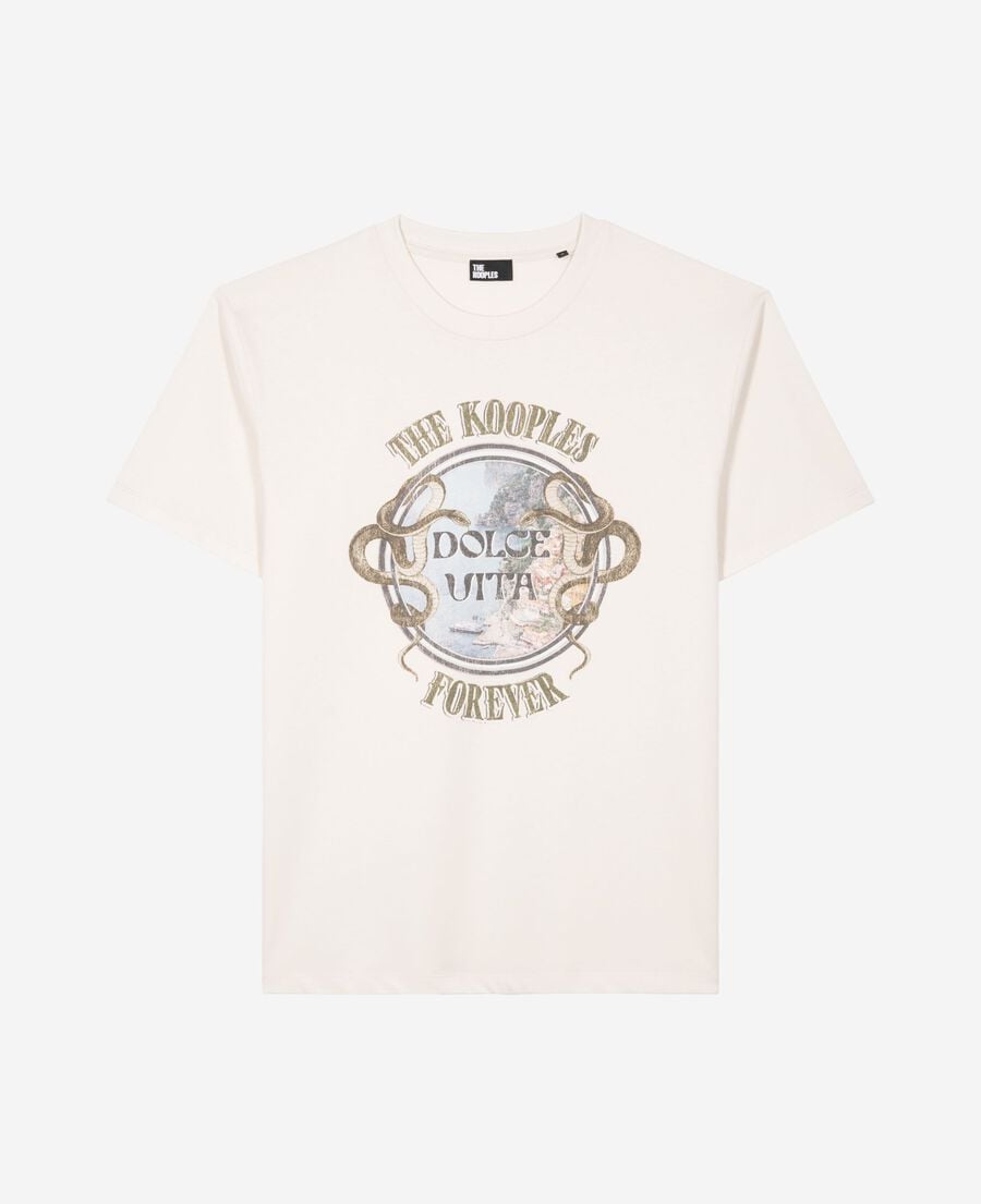 The Kooples MEN LIGHT BEIGE t-shirt with beige dolce vita screen print