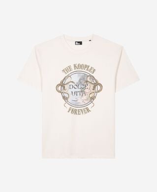 The Kooples MEN LIGHT BEIGE t-shirt with beige dolce vita screen print