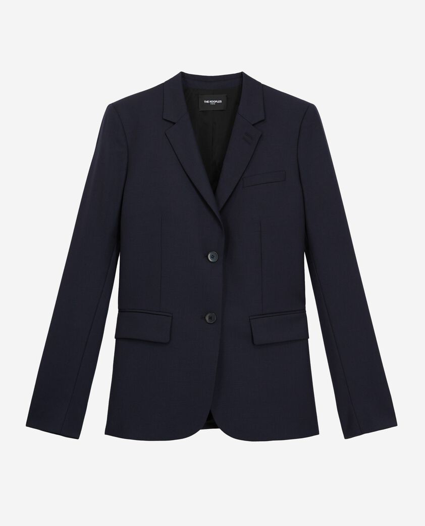 The Kooples WOMEN NAVY slim-fit wool suit jacket in navy blue