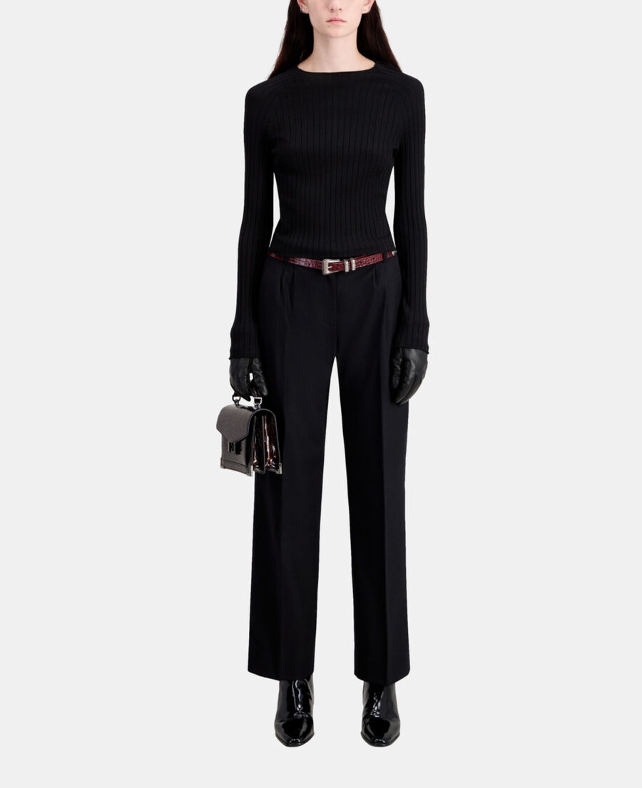 The Kooples DAMEN BLACK schwarzer pullover mit gerippten details