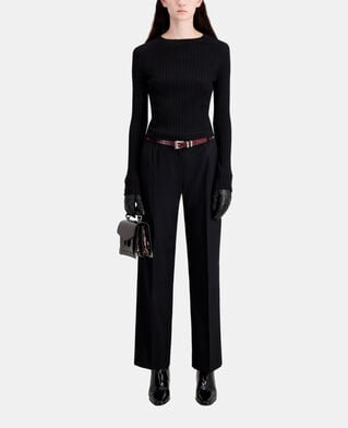 The Kooples DAMEN BLACK schwarzer pullover mit gerippten details