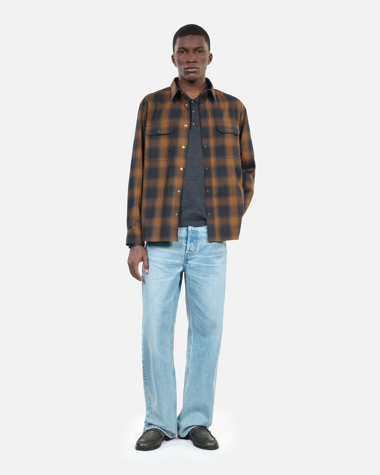 The Kooples MEN DARK BROWN black and brown checked overshirt