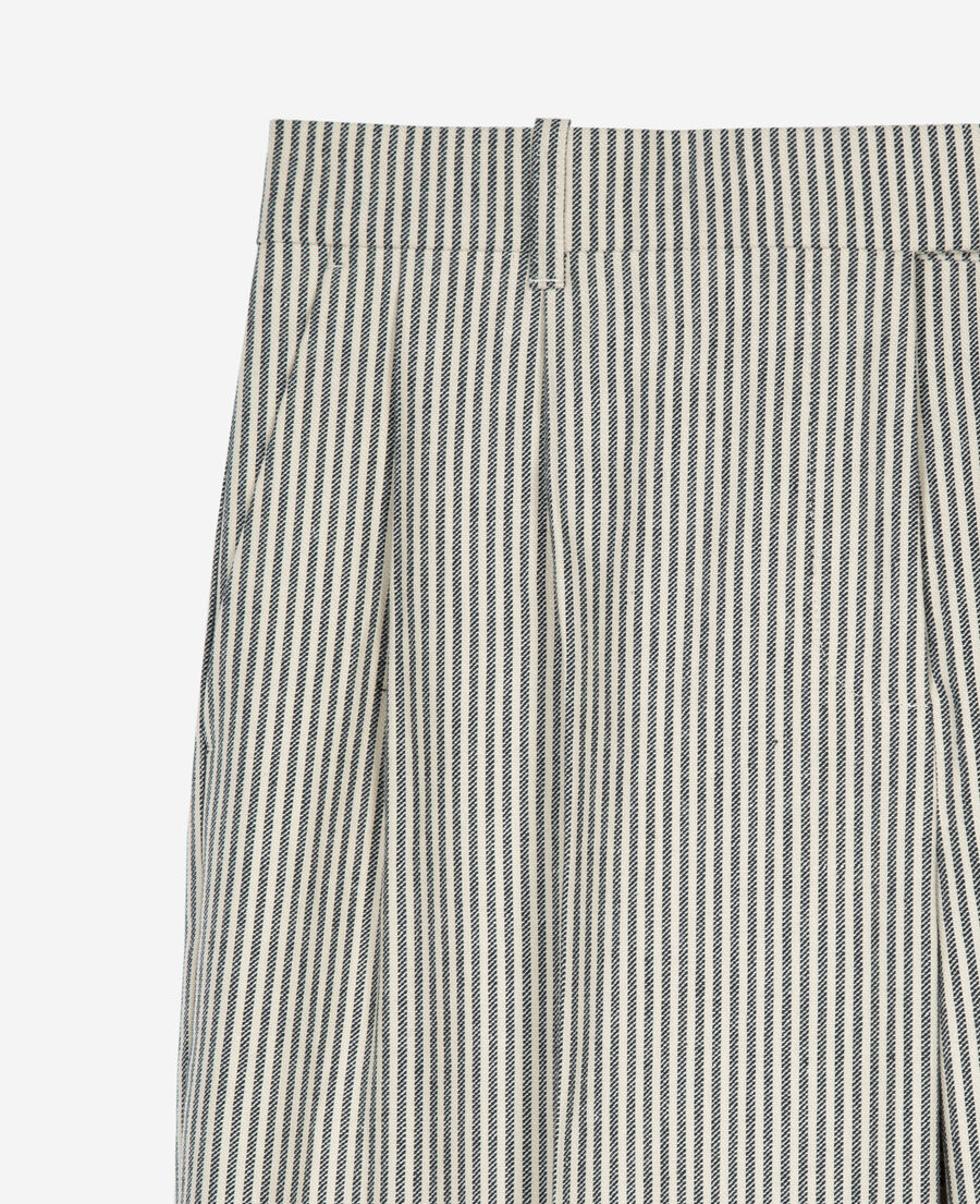 The Kooples WOMEN BLANC / BLEU loose-fitting striped pants in white cotton and linen