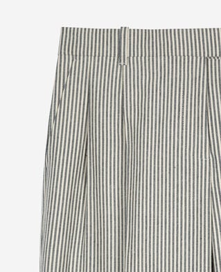 The Kooples WOMEN BLANC / BLEU loose-fitting striped pants in white cotton and linen