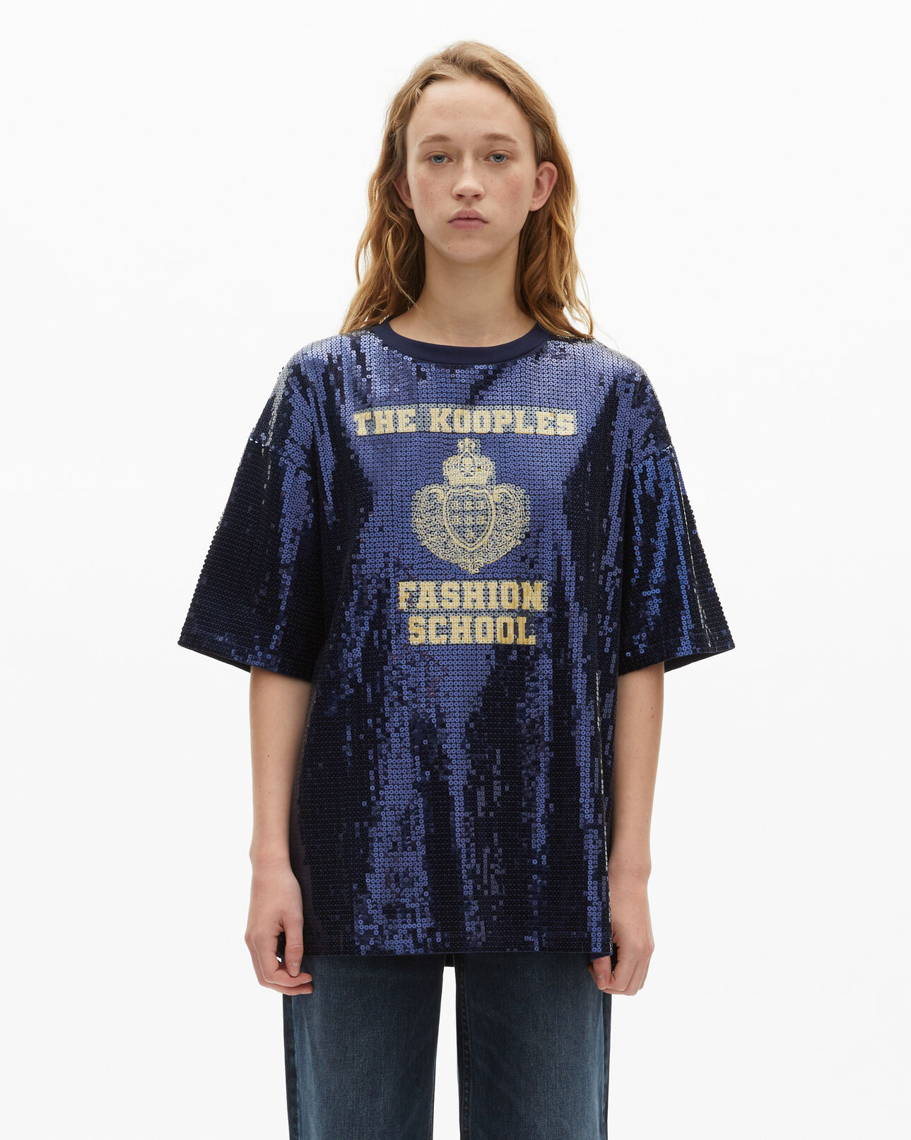 The Kooples WOMEN DARK NAVY blue sequin and screen printed t-shirt