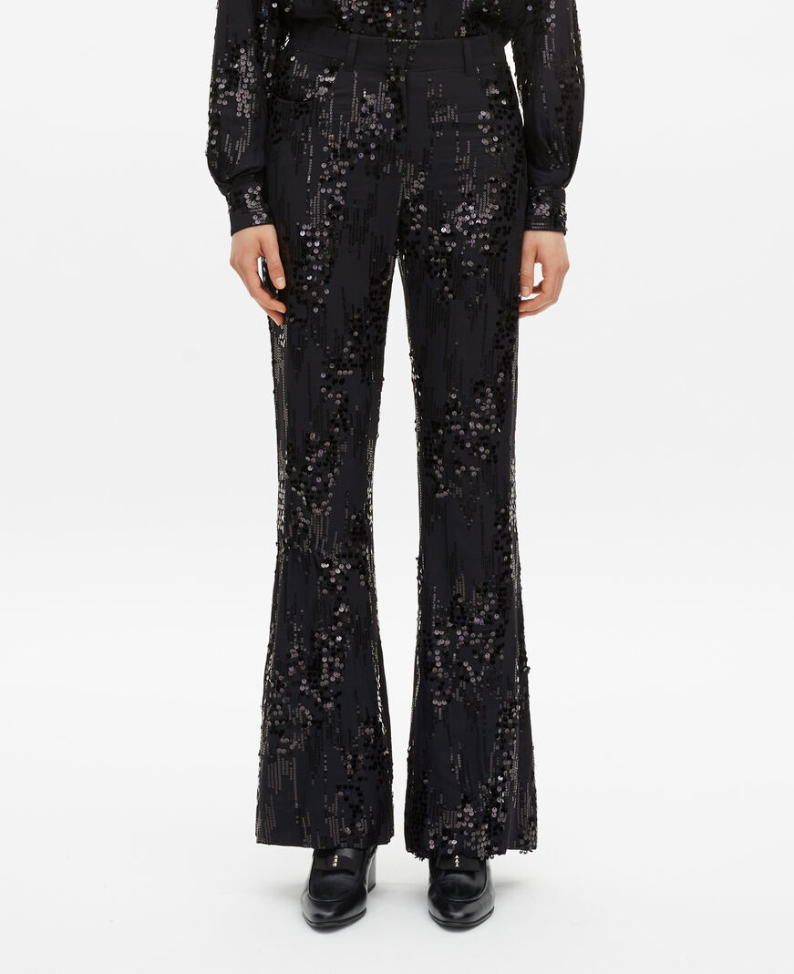 The Kooples FEMME BLACK pantalon flare à sequins noir