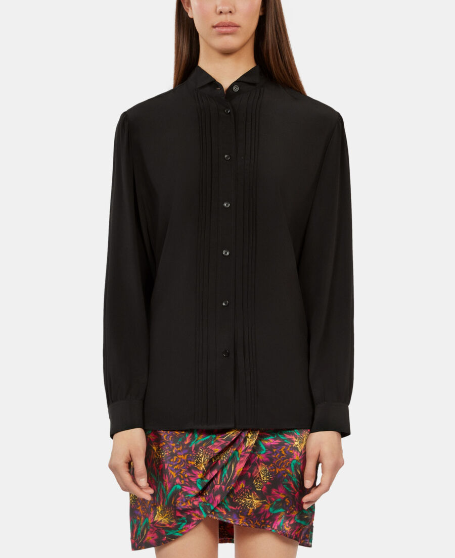 The Kooples WOMEN BLACK black silk shirt with pleating