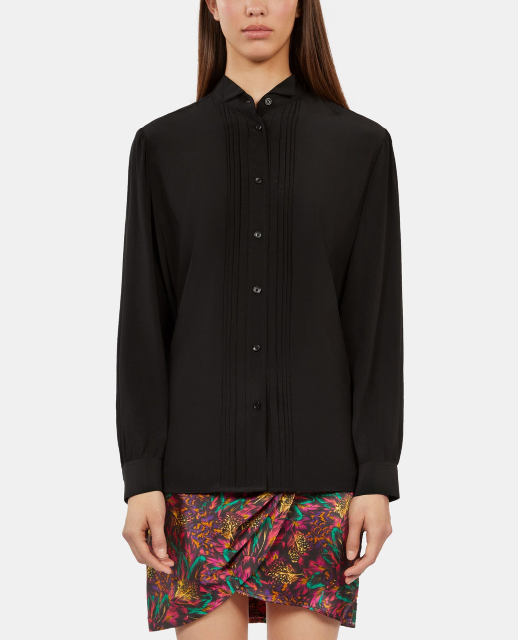 Chemise en soie avec plissage noire, BLACK, hi-res image number null