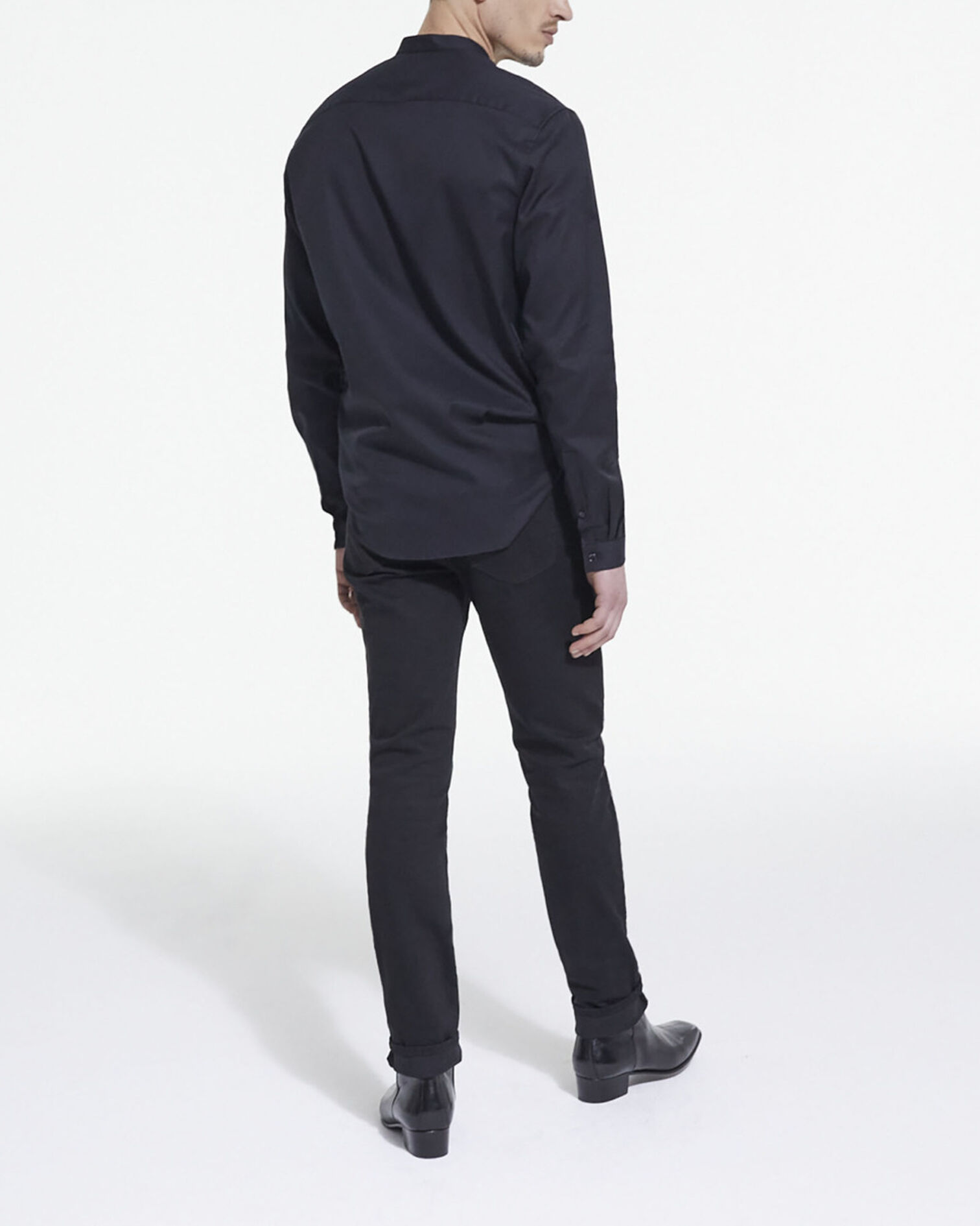 Black cotton shirt with officer collar, BLACK, hi-res image number null