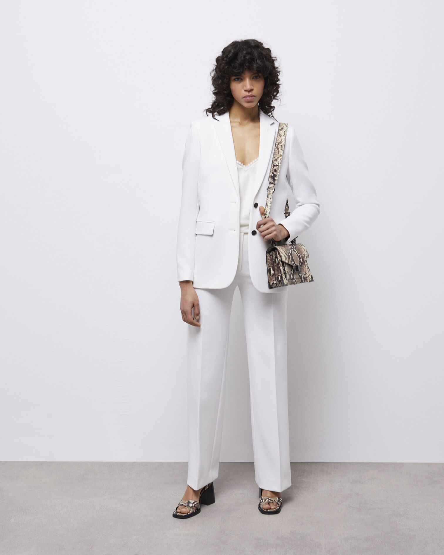 White crêpe suit jacket, ECRU, hi-res image number null