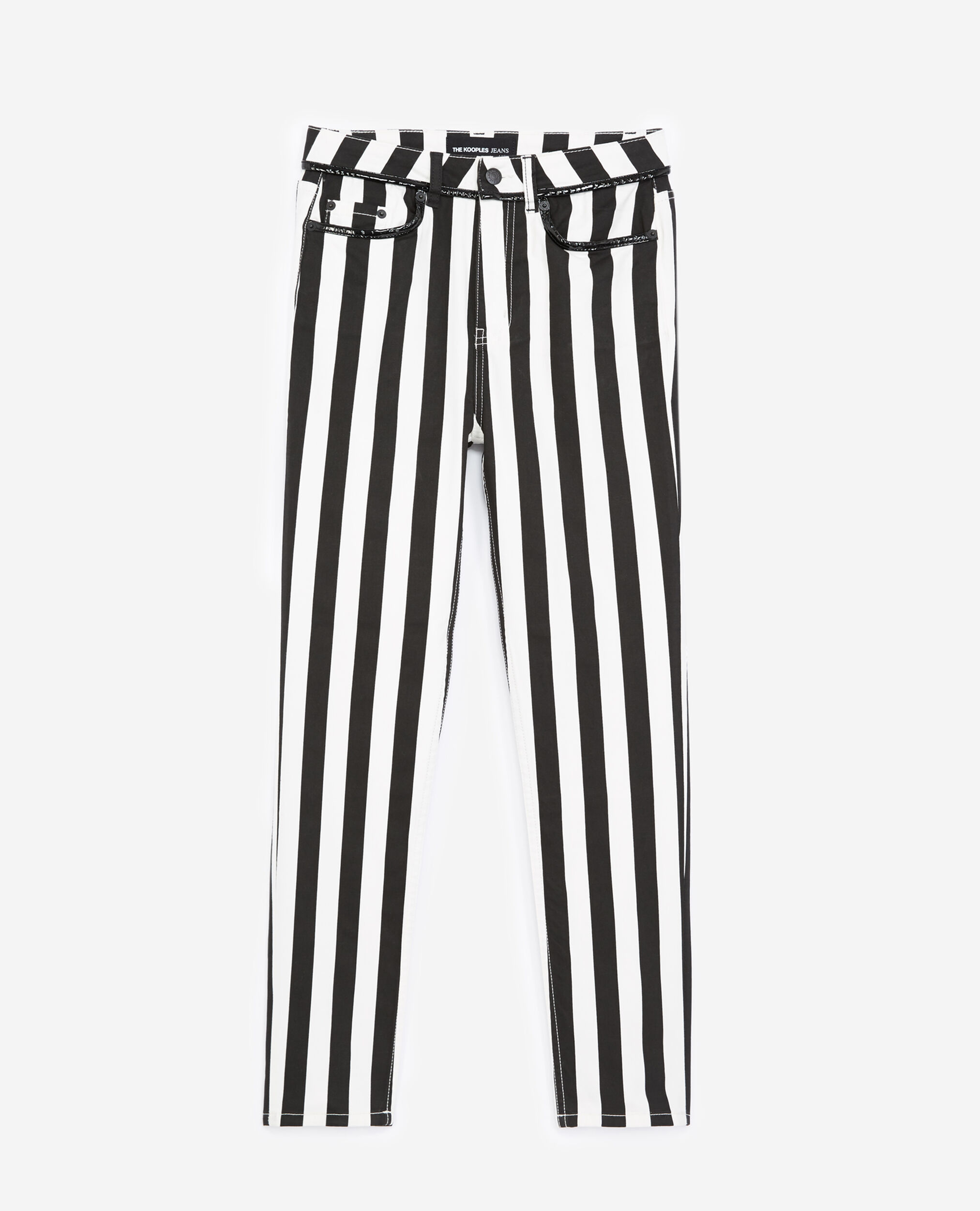 Gestreifte Slim-Jeans in Schwarz-weiß, BLACK WHITE, hi-res image number null