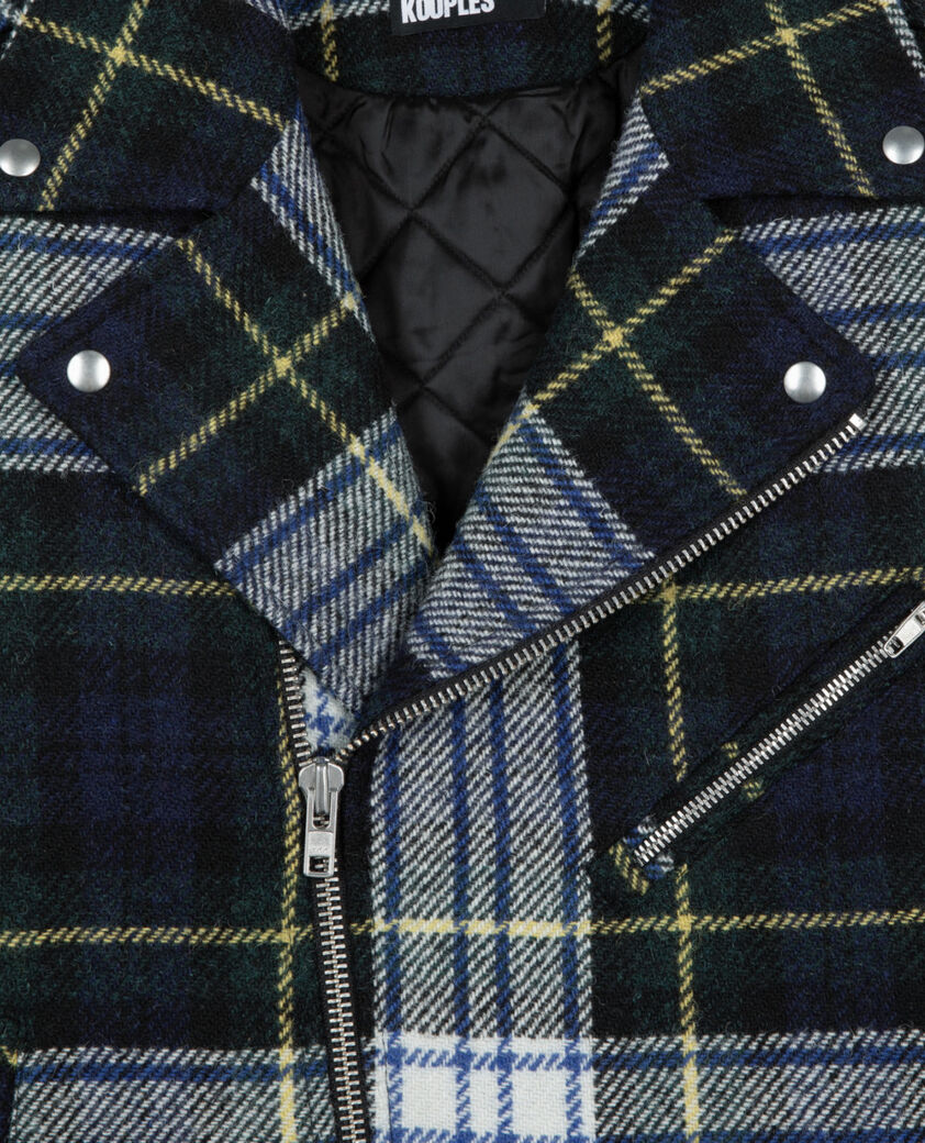 The Kooples HOMME GREEN-WHITE blouson biker the kooples x harris tweed vert et bleu marine