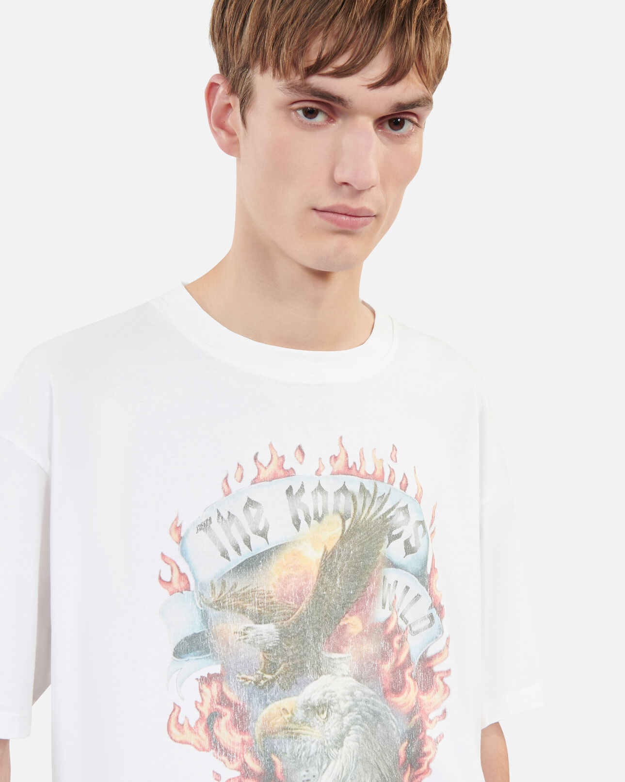 The Kooples MEN ECRU ecru eagles on fire black serigraphy t-shirt