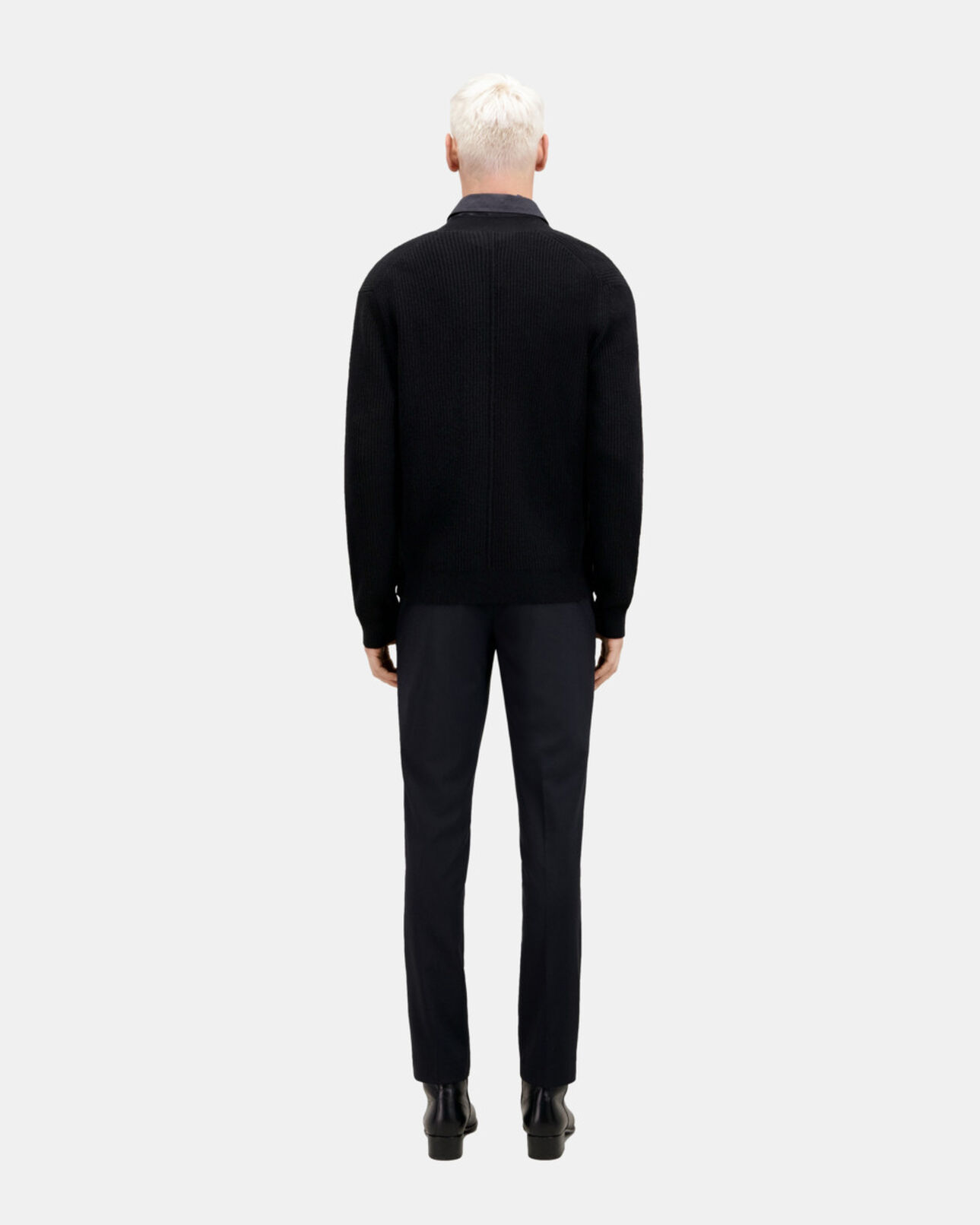 The Kooples HOMME BLACK cardigan en laine côtelée mélangée noir