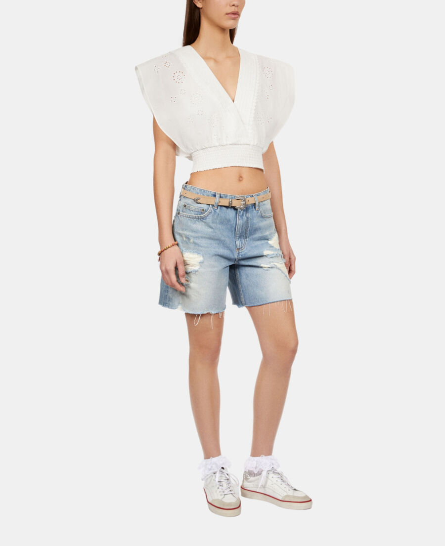 The Kooples F WHITE white short top in english embroidery