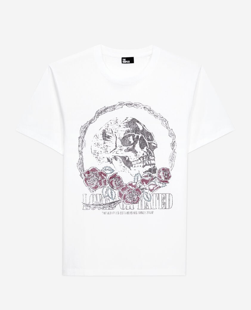 The Kooples HERREN WHITE weißes t-shirt mit vintage-skull-siebdruck