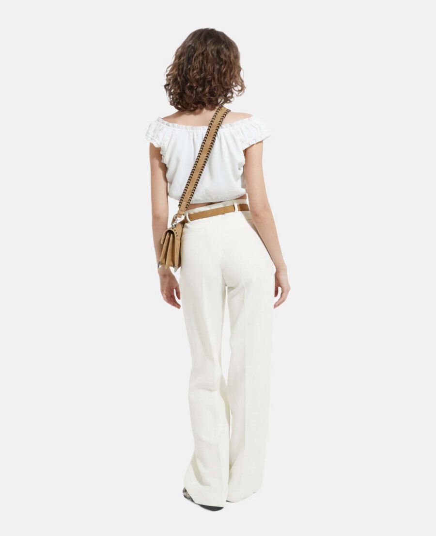 The Kooples F OFF WHITE ecru crepe top with short puffed sleeves