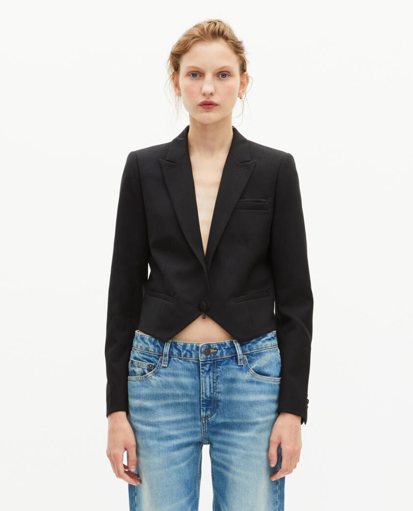 The Kooples WOMEN BLACK short asymmetrical black jacket